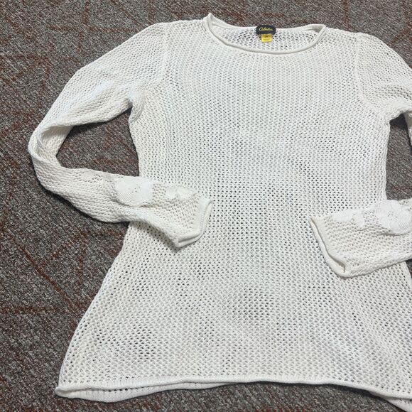 CABELAS Women’s Open Crochet Sweater Embroidered Detail Ivory Floral Size Large - Picture 3 of 10